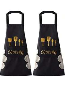 Waterproof And Oil Resistant Vinyl Kitchen Apron With Pockets-Perfect For Cooking,Baking,And Gardening,Restaurant Servers,Sleeveless,Hand Wiping,Kitchen Use - 黑與白 - 查看 3