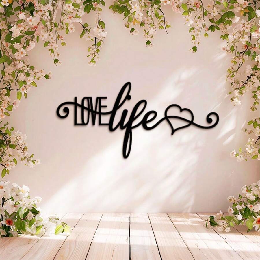 3 Sizes Available!Love Life Metal Wall Art , Heart Love Steel Wall Sign, Large Bedroom Wall Decor , Indoor Outdoor Modern Wall Hanging ,Gift For Couple - Black - View 1