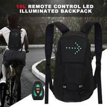1 pieza Mochila para ciclismo LED de 15L, con 30 luces LED reflectantes, carga USB, diseñada para montar de noche, mochila impermeable y ligera con retroiluminación para ir al trabajo, adecuada para bicicleta, scooter eléctrico, ciclismo, viajes al aire libre, senderismo, correr, etc. Bolsa con señal de giro reflectante, mochila de alta visibilidad para ciclistas y viajeros masculinos y femeninos. - Negro - Ver 2