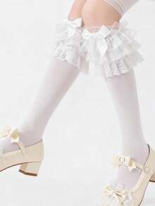 1 双多层蕾丝蝴蝶结腿套，日式芭蕾舞风格，甜美百搭，适合芭蕾舞全能训练、芭蕾舞主题下午茶、圣诞派对、复活节服装、五一音乐节、七夕约会、通勤、与朋友购物、日本商店参观、街拍、毕业照等多种场合。 - 彩色 - 查看 1