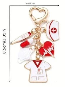 Doctor Nurse Keychain Set Cartoon Medical Tools Enamel Mask Pump Thermometer Pendants Gift