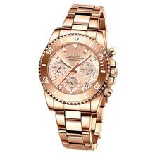 BIDEN 1pc Ladies' Watch, Chronograph, Waterproof, Calendar, Stainless Steel Strap, Stylish And Elegant Quartz Ladies' Watch+Free Steel Strip Cutting Tool+Free Box - Rose Gold - View 13