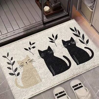 1件装可爱黑白猫咪图案速干吸水浴室地垫，防滑超柔软浴室地毯，可水洗，低绒毛，TPR底背，针织面料，适用于浴室、卧室、厨房、玄关、室内外，浴室配件及装饰