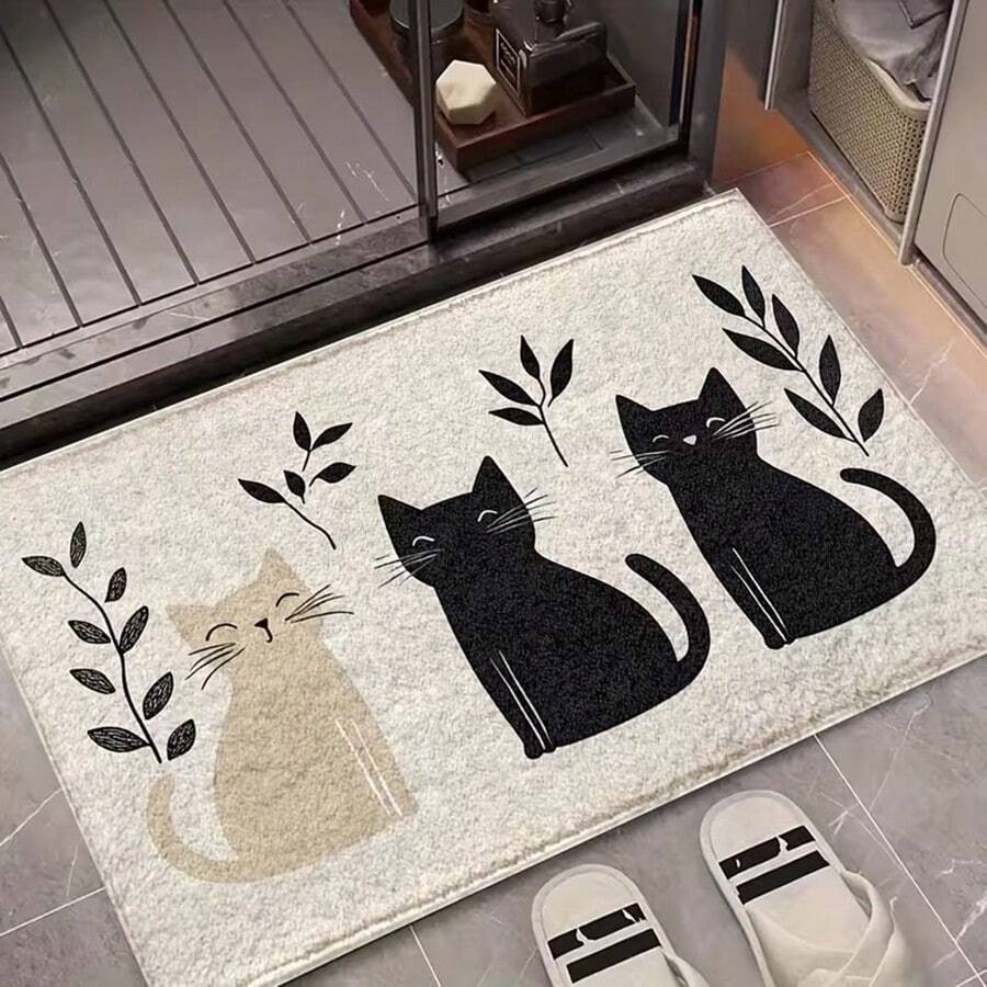 1件装可爱黑白猫咪图案速干吸水浴室地垫，防滑超柔软浴室地毯，可水洗，低绒毛，TPR底背，针织面料，适用于浴室、卧室、厨房、玄关、室内外，浴室配件及装饰 - 彩色 - 查看 1