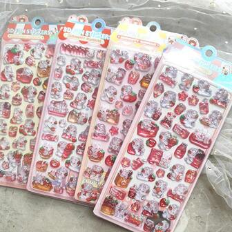 1 pieza Pegatina de cristal en relieve 3D con diseño lindo de conejo de fresa rosa, material decorativo hecho a mano, adecuado para niñas, regalo de cumpleaños, regalo de estudiante, regalo del Día de San Valentín, estilo aleatorio