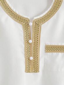 1pc Young BoySolid Color Ramadan Style Button Closure Long Sleeve Robe - White - View 6