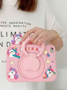 1 Stück süße rosa Einhorn Silikon Cartoon Tier geformte 360° drehbare Halterung Schutzhülle mit Stiftfach, geeignet für iPad 7/8/9, iPad Air 5/4/3 9. Generation 10.2, iPad Pro 11, iPad Mini 5 (ohne Schlüsselband) - Verschiedenfarbig - Übersicht 7