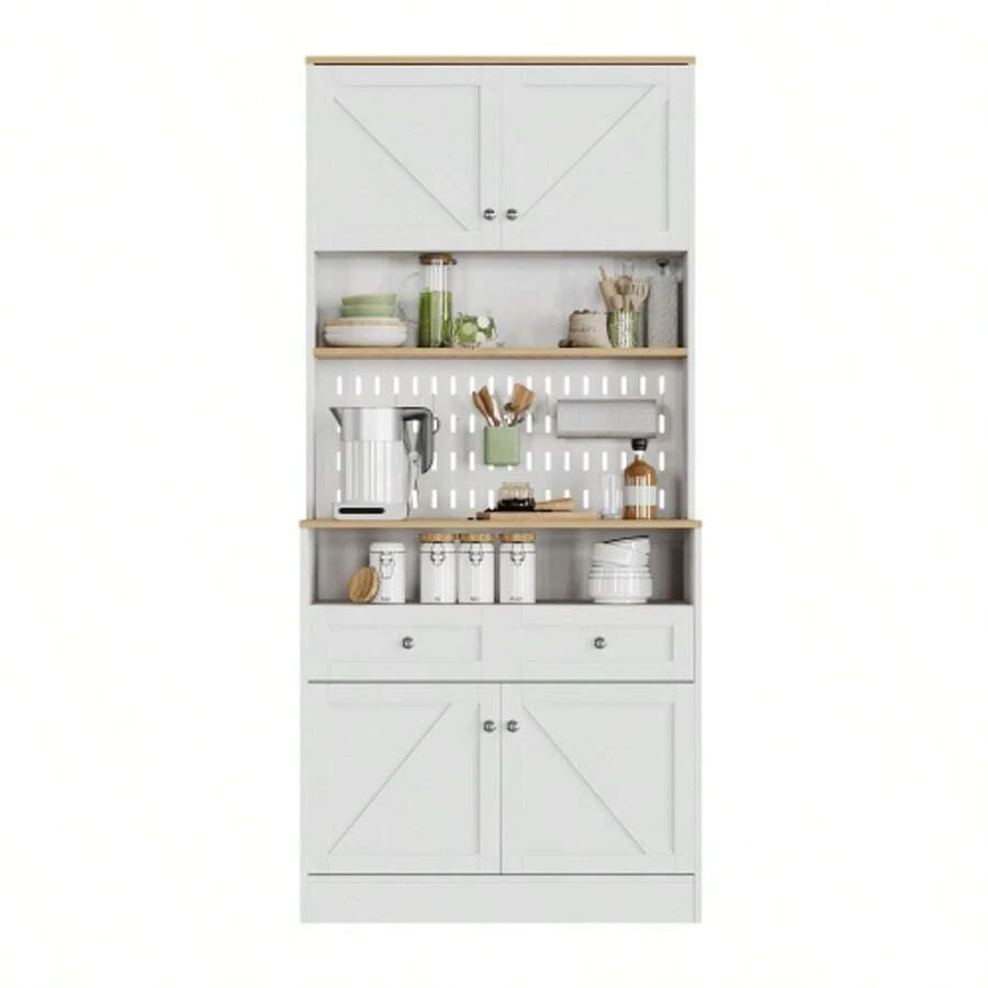 Elegante credenza bianca per sala da pranzo con 2 cassetti e 4 ante – Elegante credenza per cucina, sala da pranzo e soggiorno con maniglie argentate e ampio spazio di archiviazione - Bianco - Visualizzare 1