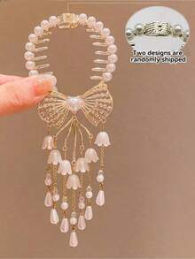 1PC Bow Lily Of The Valley Flower Hair Buckle Ball Hair Clip Alloy Rhinestone Tassel Ponytail Clip Ancient Style Hair Buckle Girls Hair Clip Teen's Hair Accessories - View 4