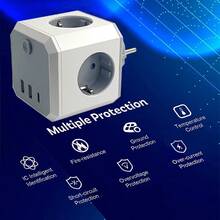 phenomdom 1 st EU-uttagsförlängare med flera eluttag, 7-i-1-uttagsförlängare med 4 eluttag, 2 USB- och 1 typ C-laddningsportar. DC-snabbladdning med USB och typ C, 4 AC-uttag, elstation för hemmakontoret - Vitt - Visa 8