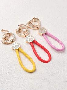 1个镶钻猫爪编织钥匙扣，金属钥匙链配件，包包挂饰吊坠 - 彩色 - 查看 2