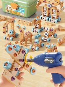 Boys' DIY Assembly Engineering Toy Set, 124/126-Piece Electric Screwdriver, Screws, Plates, Wheels, And Tools, Including A Robot/Car/Plane Buildable Set, Perfect For Children Ages 3-8. STEM Learning Toys