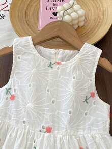 Girls' Casual Sleeveless Dress, Korean Style Embroidered Floral Princess Dress, Minimalist Tank Dress, Summer - White - View 3