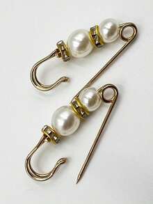 8pcs Set Faux Pearl Brooch, Waist Cincher, Elegant Women Accessories, Anti-Flashing Brooch Decor, Waist Shaper - White - View 2