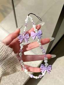 Ins Bow Beaded Mobile Phone Chain Wrist Lanyard Anti-Lost Anti-Fall Chain - Multicolor - View 3
