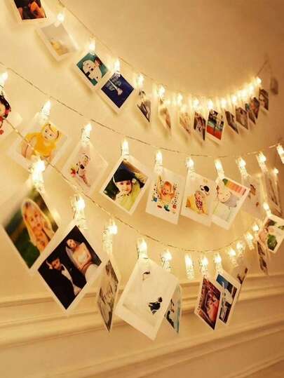 1 pièce 10/20/40 LED Guirlande lumineuse à pinces photo, Guirlande lumineuse féerique à pinces, Convient pour les cadeaux, le patio, la chambre à coucher, le mariage, l'anniversaire, Halloween, la décoration des fêtes, la rentrée scolaire, la Saint-Valentin [Pile non incluse]