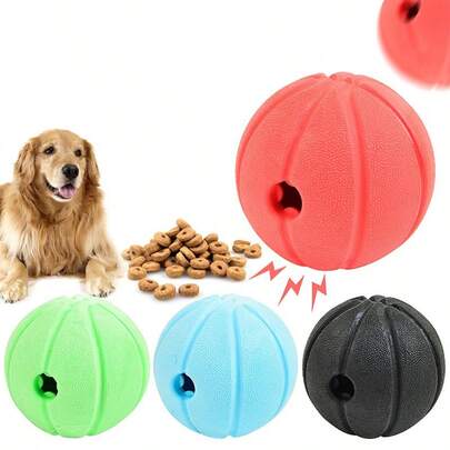 TPR Material Pet Toy Slow Feeder Ball, Voice Activated, Helps Relieve Separation Anxiety, Interactive Chew Toy For Dental Care, Shake To Make Sound To Attract Small Dogs, Durable Chew Treat Dispensing Ball Toy For Medium/Small Dogs & Puppies, Puzzle Feeder & Boredom Buster