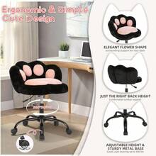 WARMTOBABY Cute Cat Paw Office Desk Chair With Wheels, 360° Adjustable Height Armless Chair, Plush Teddy Fleece Small Vanity Chair For Makeup Room, Bedroom, Home Office - 黑色 - 查看 8