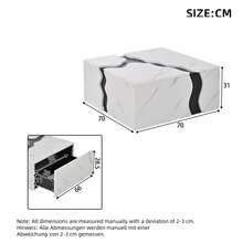 Soffbord för vardagsrum, 70 x 70 x 31 cm, geometrisk kubisk design, sidobord med låda, unikt format marmorfanerbord, soffbord, förvaringsbord, spelbord - Vit + spånskiva - Visa 11