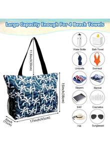 Bolsas de playa para mujer con cremallera, bolsa de playa grande impermeable con bolsillo, bolsas de playa de verano para viajar, ir de compras, piscina, gimnasio,36702018 - Celeste - Ver 2