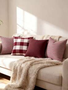 1pc/4pcs Red Plaid Pattern Printed Throw Pillow Cover, Home Decor Sofa Cushion Cover, Bedroom Headrest Pillow Sham, Car Seat Lumbar Cushion Cover, Room Decor - Multicolor - View 2