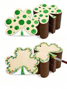 24pcs Wooden Clover Decorations, Unfinished St. Patrick's Day Decorations, Blank Unfinished Wooden Disc Decorations, Suitable For Hanging Spring Decorations On Family Farmhouse Crafts, Party Decorations