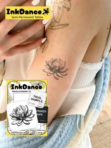 1 Kit "Detailed Hibiscus" Revolutionary Technology Tattoos, Semi-Permanent Tattoos, Flower, Temporary Tattoos, Long Lasting, Women Fake Tattoos, Water-Resistant, Authentic Tattoo Look, Plant-Based, Present S001 - Black - View 4