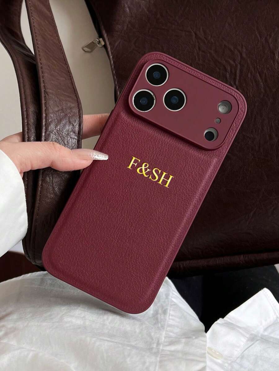 Funda de teléfono personalizada con letra, relieve 3D en lámina de oro, compatible con iPhone 17/16/15/14/13/12/11 Pro Max y series Plus, diseño texturizado burdeos, antideslizante, a prueba de golpes, resistente a arañazos, regalo perfecto para cumpleaños y aniversario