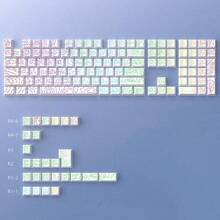130+ Keycaps Set, White Iso-Height Keycaps (Keycaps Only), Line Crack Backlit Side-Printed Keycaps Compatible With 104/98/87/75/68/64/61 Keys - White - View 11