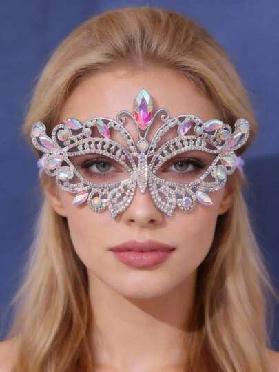 1 pieza Máscara de media cara con rhinestones para mujer, máscara de ojos para mascarada, máscara de metal brillante con rhinestones para fiestas, bailes de graduación, mascaradas, eventos de novia, cosplay, Día de San Valentín