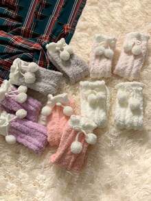 3 Pairs Of Women's Fluffy And Comfortable Plush Socks, Soft And Skin Friendly, Suitable For Home Sleep, With Multiple Colors To Choose From In Autumn And Winter - 彩色 - 查看 1