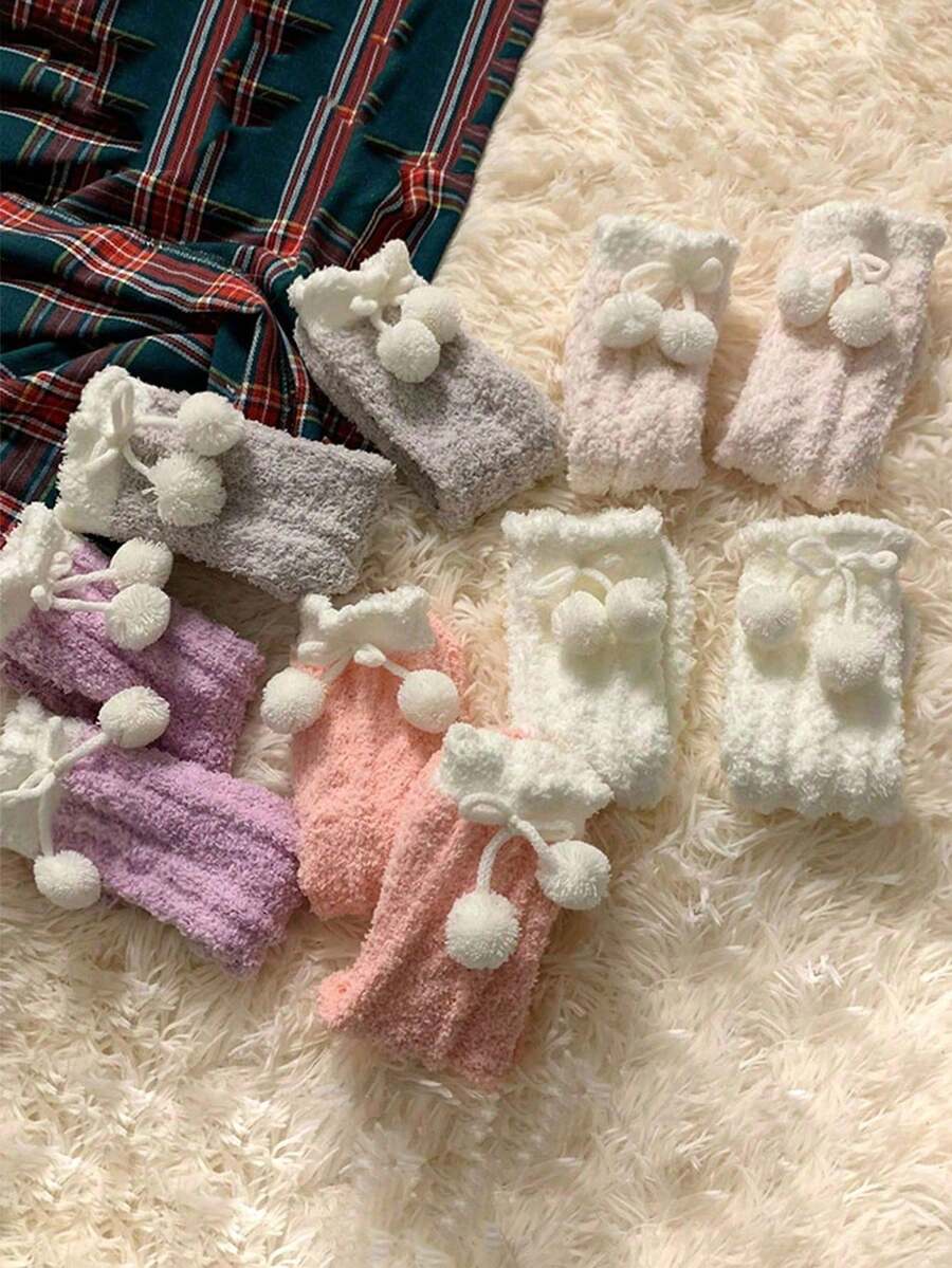 3 Pairs Of Women's Fluffy And Comfortable Plush Socks, Soft And Skin Friendly, Suitable For Home Sleep, With Multiple Colors To Choose From In Autumn And Winter - 彩色 - 查看 1