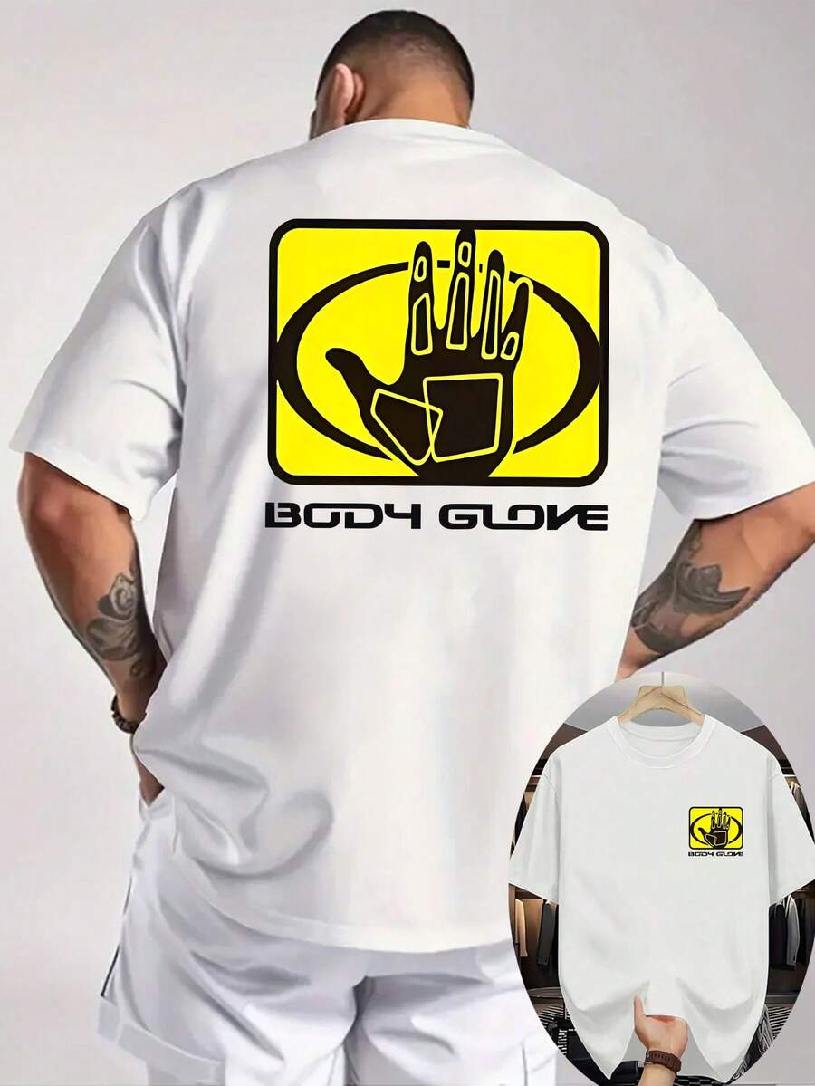 Summer New Men's Casual T-Shirt With Threaded Round Neck And Short Sleeve Shirt, Knitted Fabric, Refreshing And Comfortable, Printed On Both Sides, With Body Glove Handprint Pattern, Suitable For Outdoor Men To Print Summer T-Shirt Shirts. - 白色 - 查看 1