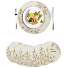 1/4/6pcs Middle Eastern Festival Series Round Placemats, Floral & Crescent Moon Decor, Golden Lantern Pattern, Polyester Placemats, Heat Insulation Pads, Kitchen Decor Table Mats, Western Dining Table Mats, Tabletop Decorations