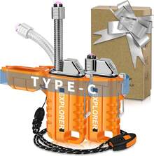 Type C Rechargeable Electric Lighter - Windproof, With LED Battery Display, Flashlight, 360° Flexible Extendable Arc Lighters For Candle, Camping, Outdoor Adventure, Men's & Women 's Ideal Gift - F37-oR - View 1
