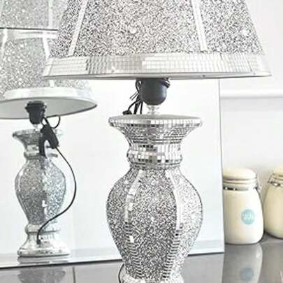 DEENZ Silver Glitter Crushed Diamond Table With Lamp Shade Ornament Home Gift Diamante