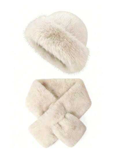 1/2pcs Warm Plush Bucket Hat & Scarf Set, Soft & Fashionable Beanie & Neck Warmer Combo, Great Gift For Family And Friends, Autumn/Winter