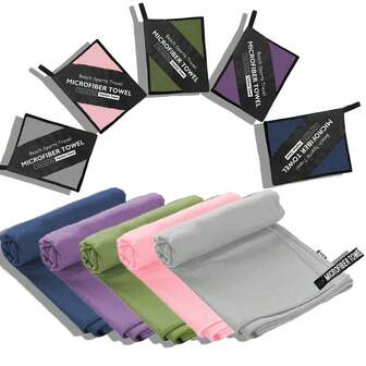 Toalla de viaje y camping de fibra ultrafina y ligera, de secado rápido y absorbente, fácil de guardar, adecuada para piscina, camping, playa y otras ocasiones, con gran capacidad, fácil de empacar, un artículo de viaje esencial para las vacaciones