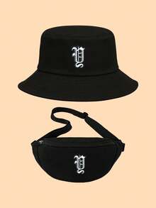 2pcs Kids Black Greek Alphabet Bucket Hat Set, Fashionable Personalized Sun Protection Hat, Compact Lightweight Versatile Packable, Practical Gift For Children, Suitable For Boys & Girls In All Seasons For Picnic, Daily Outdoor, Hiking, Fishing, Travel, School - Black - View 37