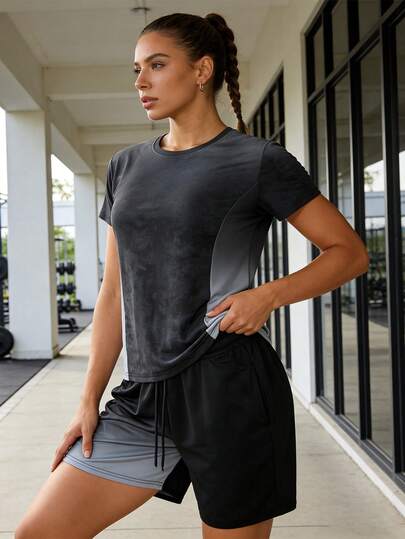 Ombre Gradient Casual Breathable T-Shirt And Sports Shorts Set