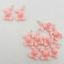 5/10个可爱卡通粉色蝴蝶结长耳兔子树脂吊坠，适合DIY首饰制作、耳环、项链、手链、包包挂饰、派对礼品、创意礼物