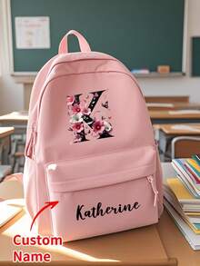 1 pieza Mochila de viaje personalizada con 26 letras personalizadas, mochila casual de nailon de unicolor con personalización de nombre exclusivo - Multicolor - Ver 8