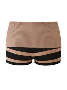 Women Striped Knit Micro Shorts Fold Over Elastic Waist Slim Fit Mini Bottom Y2k Lounge Sweater Shorts - 黑色 - 查看 5