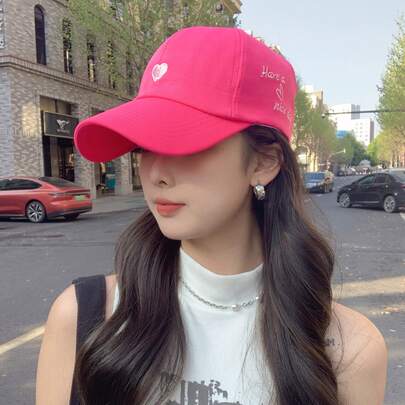 Heart Embroidery High Ponytail Half-Open Top Baseball Cap, Women Summer Sun Hat, Versatile Snapback