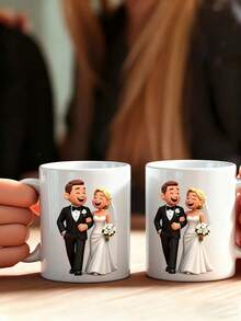 定制2D人物马克杯。先生和太太马克杯，定制先生太太咖啡杯，新郎新娘，送给他的个性化礼物，送给她的礼物，圣诞礼物，圣诞装饰，情人节礼物，新年礼物。 - 彩色 - 查看 2