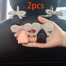2 pièces Crochets de rangement pour l'intérieur de la voiture avec nœud papillon brillant, décoration de voiture avec nœud papillon nacré, crochets pour le dossier de siège de voiture, crochets multifonctions pour le siège arrière de la voiture - Crochet en nacre - Voir 2