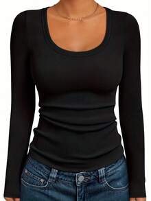 3pcs Women's Fashion Long Sleeve Round Neck Fitted Basic Shirt, Comfortable Long Sleeve T-Shirt, Spring/Autumn - Mixed Color 1 - View 5