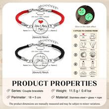 2pcs Personalized Luminous Couple Bracelets – Custom Name Glow-In-The-Dark Woven Rope Matching Bracelets, Adjustable His & Hers Jewelry, Unique Anniversary & Wedding Keepsake Gift, Valentine's Day Mother's Day Father's Day Christmas Gift For Boyfriend Girlfriend Dad Mom Family Friends, Birthday Graduation Party Jewelry - Multicolor - View 10