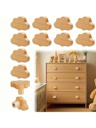 Bộ 8 tay nắm tủ thủ công bằng gỗ sồi, kiểu dáng nghệ thuật và dễ thương, hình mây trời, phong cách Bohemian, thích hợp cho tay nắm tủ bếp, tay nắm ngăn kéo tủ quần áo, tay nắm ngăn kéo một lỗ bằng gỗ trang trí đồ nội thất (kèm ốc vít đi kèm)
