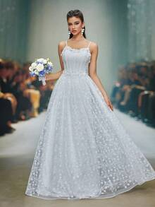 Anpoket New Arrival Tank Delicate Wedding Dress Embroidery 3D Floral A-Line Dres - White - View 1